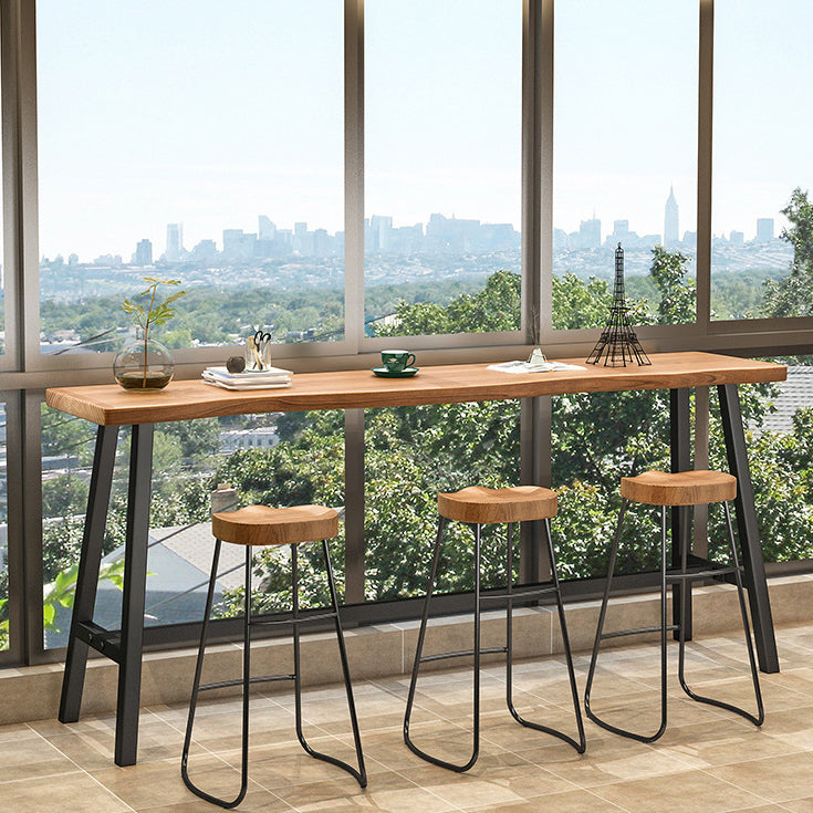 Pine Wood Bar Dining Table Industrial Bar Dining Table with Black Trestle Base 47.2"L x 17.7"W x 41.3"H Without Chairs Clearhalo 'Bar Furniture' 'Bar Tables' 'bar_tables' 'furn' 'furn_bar_tables' 'Furniture' 'furniture_bar_tables' 'Kitchen & Dining Furniture' 4759534