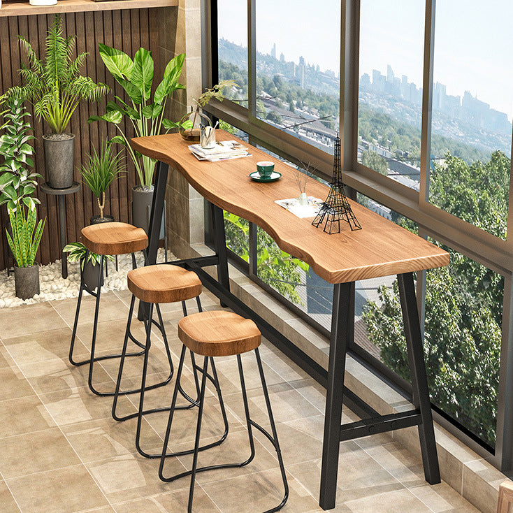 Pine Wood Bar Dining Table Industrial Bar Dining Table with Black Trestle Base 55.1"L x 17.7"W x 41.3"H Without Chairs Clearhalo 'Bar Furniture' 'Bar Tables' 'bar_tables' 'furn' 'furn_bar_tables' 'Furniture' 'furniture_bar_tables' 'Kitchen & Dining Furniture' 4759535