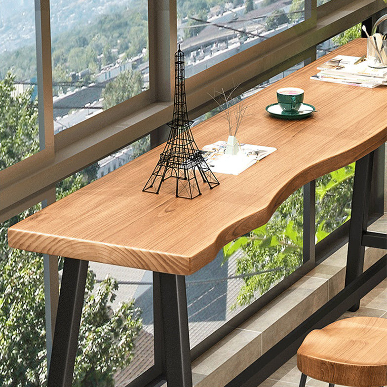 Pine Wood Bar Dining Table Industrial Bar Dining Table with Black Trestle Base Clearhalo 'Bar Furniture' 'Bar Tables' 'bar_tables' 'furn' 'furn_bar_tables' 'Furniture' 'furniture_bar_tables' 'Kitchen & Dining Furniture' 4759538