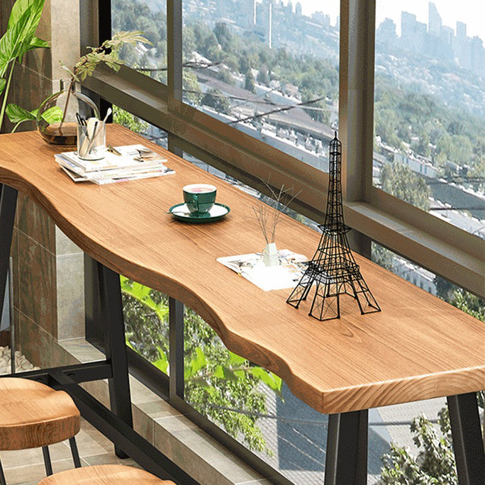 Pine Wood Bar Dining Table Industrial Bar Dining Table with Black Trestle Base Clearhalo 'Bar Furniture' 'Bar Tables' 'bar_tables' 'furn' 'furn_bar_tables' 'Furniture' 'furniture_bar_tables' 'Kitchen & Dining Furniture' 4759540