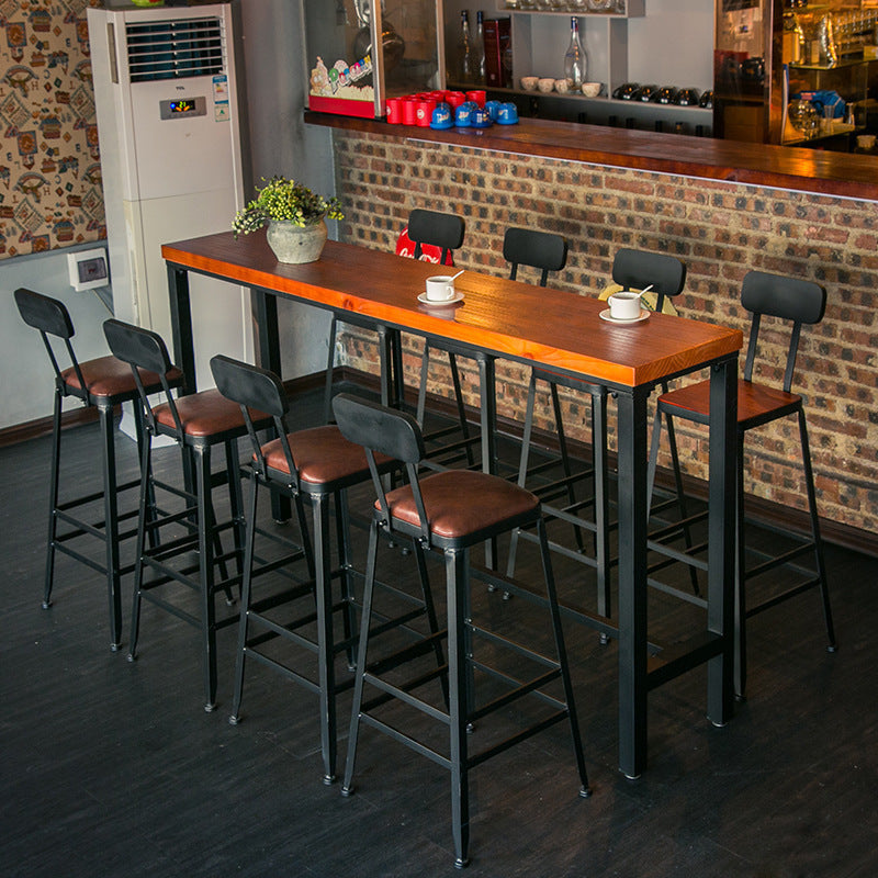 Solid Wood Bar Dining Table Industrial Bar Dining Table with Trestle Base in Black 118.1"L x 15.7"W x 41.3"H Without Chairs Clearhalo 'Bar Furniture' 'Bar Tables' 'bar_tables' 'furn' 'furn_bar_tables' 'Furniture' 'furniture_bar_tables' 'Kitchen & Dining Furniture' 4759567