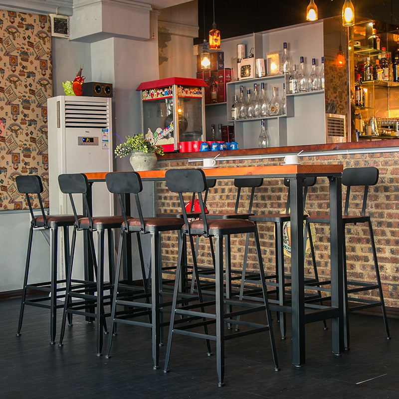 Solid Wood Bar Dining Table Industrial Bar Dining Table with Trestle Base in Black 110.2"L x 15.7"W x 41.3"H Without Chairs Clearhalo 'Bar Furniture' 'Bar Tables' 'bar_tables' 'furn' 'furn_bar_tables' 'Furniture' 'furniture_bar_tables' 'Kitchen & Dining Furniture' 4759568