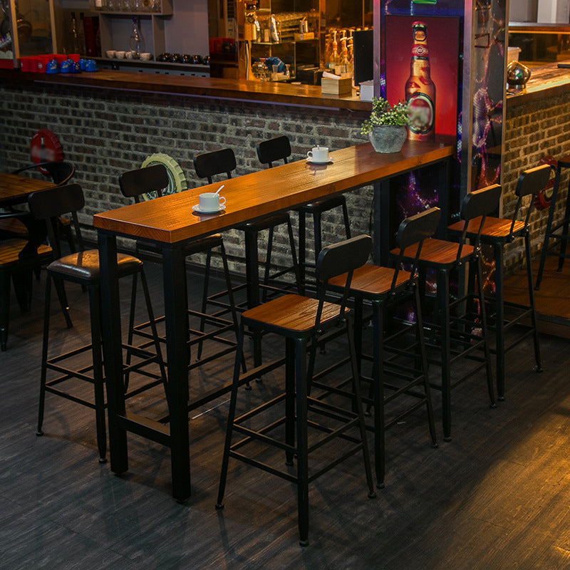 Solid Wood Bar Dining Table Industrial Bar Dining Table with Trestle Base in Black 94.5"L x 15.7"W x 41.3"H Without Chairs Clearhalo 'Bar Furniture' 'Bar Tables' 'bar_tables' 'furn' 'furn_bar_tables' 'Furniture' 'furniture_bar_tables' 'Kitchen & Dining Furniture' 4759569