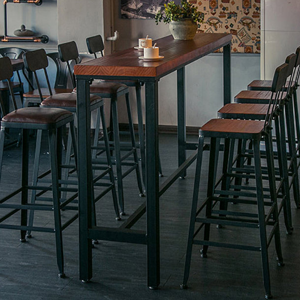 Solid Wood Bar Dining Table Industrial Bar Dining Table with Trestle Base in Black 86.6"L x 15.7"W x 41.3"H Without Chairs Clearhalo 'Bar Furniture' 'Bar Tables' 'bar_tables' 'furn' 'furn_bar_tables' 'Furniture' 'furniture_bar_tables' 'Kitchen & Dining Furniture' 4759570
