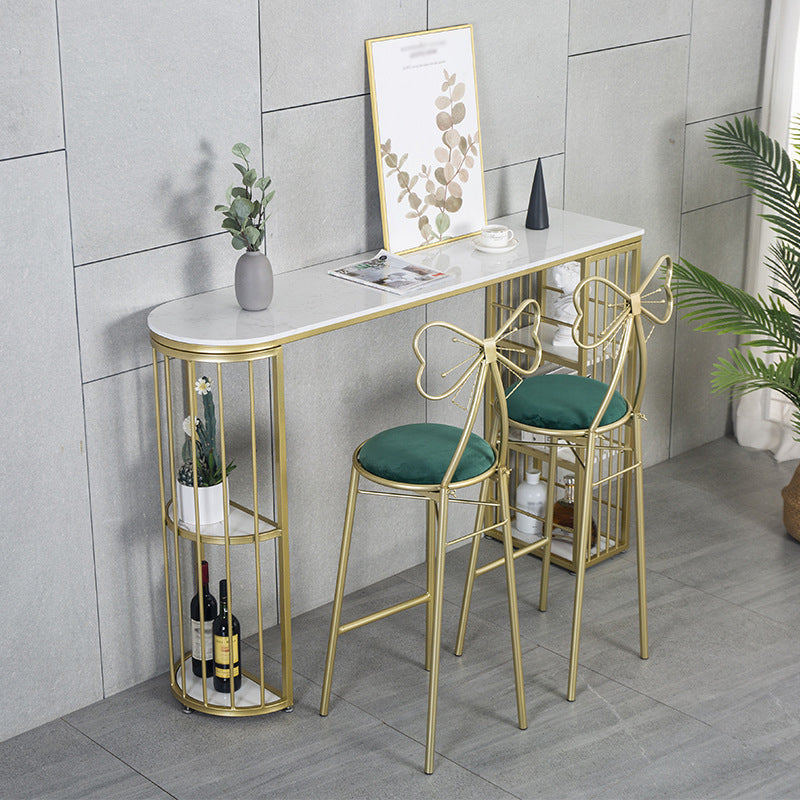 Rectangle Stone Bar Dining Table Traditional Luxury Bar Table with Sled Base 63"L x 15.7"W x 41.3"H White Without Chairs Clearhalo 'Bar Furniture' 'Bar Tables' 'bar_tables' 'furn' 'furn_bar_tables' 'Furniture' 'furniture_bar_tables' 'Kitchen & Dining Furniture' 4759657