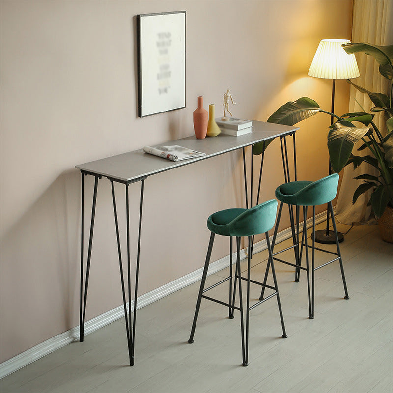 Stone Bar Dining Table Industrial Bar Dining Table with 4 Black Legs 63"L x 15.7"W x 41.3"H Grey Without Chairs Clearhalo 'Bar Furniture' 'Bar Tables' 'bar_tables' 'furn' 'furn_bar_tables' 'Furniture' 'furniture_bar_tables' 'Kitchen & Dining Furniture' 4759678
