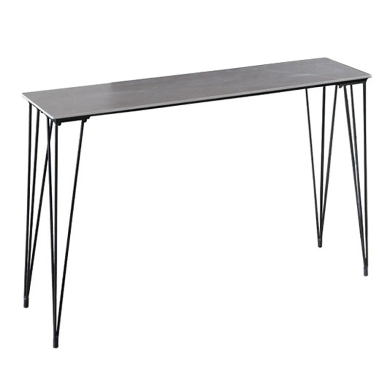 Stone Bar Dining Table Industrial Bar Dining Table with 4 Black Legs Grey Without Chairs Clearhalo 'Bar Furniture' 'Bar Tables' 'bar_tables' 'furn' 'furn_bar_tables' 'Furniture' 'furniture_bar_tables' 'Kitchen & Dining Furniture' 4759679