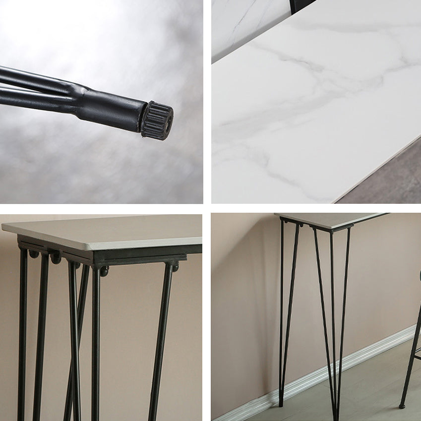 Stone Bar Dining Table Industrial Bar Dining Table with 4 Black Legs Clearhalo 'Bar Furniture' 'Bar Tables' 'bar_tables' 'furn' 'furn_bar_tables' 'Furniture' 'furniture_bar_tables' 'Kitchen & Dining Furniture' 4759680