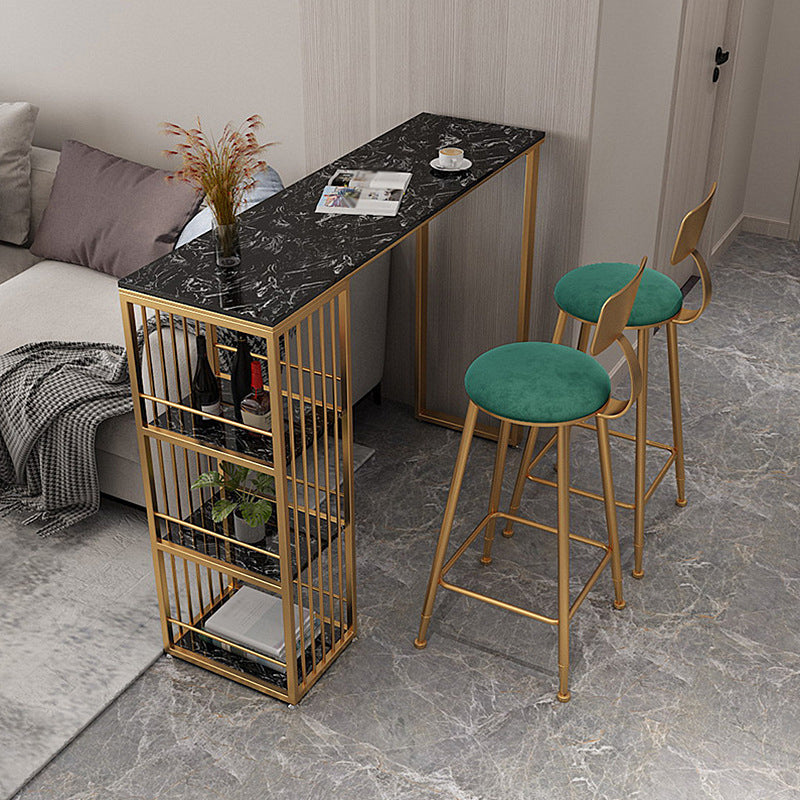 Stone Bar Table Traditional Luxury Rectangle Bar Table with Sled Base Black Gold Clearhalo 'Bar Furniture' 'Bar Tables' 'bar_tables' 'Furniture' 'furniture_bar_tables' 'Kitchen & Dining Furniture' 4759694