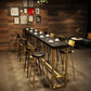 Wood Top Bar Dining Table Traditional Luxury Rectangle Bar Table with Trestle Base in Gold 110.2"L x 15.7"W x 41.3"H Without Chairs Clearhalo 'Bar Furniture' 'Bar Tables' 'bar_tables' 'furn' 'furn_bar_tables' 'Furniture' 'furniture_bar_tables' 'Kitchen & Dining Furniture' 4759708
