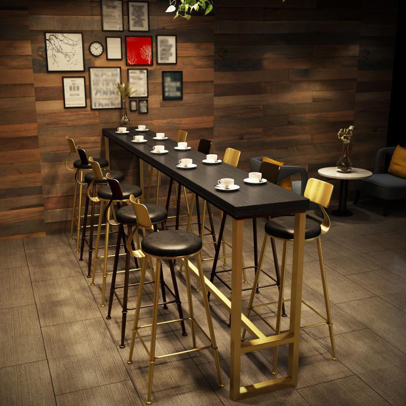 Wood Top Bar Dining Table Traditional Luxury Rectangle Bar Table with Trestle Base in Gold 110.2"L x 15.7"W x 41.3"H Without Chairs Clearhalo 'Bar Furniture' 'Bar Tables' 'bar_tables' 'furn' 'furn_bar_tables' 'Furniture' 'furniture_bar_tables' 'Kitchen & Dining Furniture' 4759708