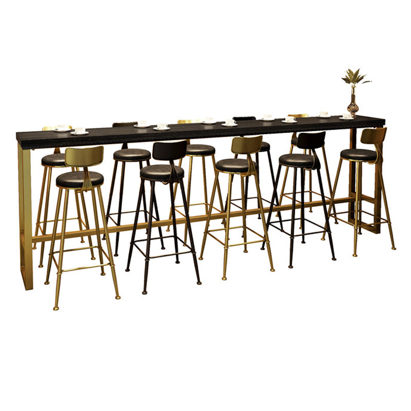 Wood Top Bar Dining Table Traditional Luxury Rectangle Bar Table with Trestle Base in Gold Without Chairs Clearhalo 'Bar Furniture' 'Bar Tables' 'bar_tables' 'furn' 'furn_bar_tables' 'Furniture' 'furniture_bar_tables' 'Kitchen & Dining Furniture' 4759711
