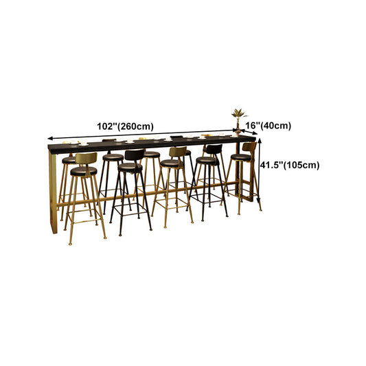 Wood Top Bar Dining Table Traditional Luxury Rectangle Bar Table with Trestle Base in Gold Clearhalo 'Bar Furniture' 'Bar Tables' 'bar_tables' 'furn' 'furn_bar_tables' 'Furniture' 'furniture_bar_tables' 'Kitchen & Dining Furniture' 4759719