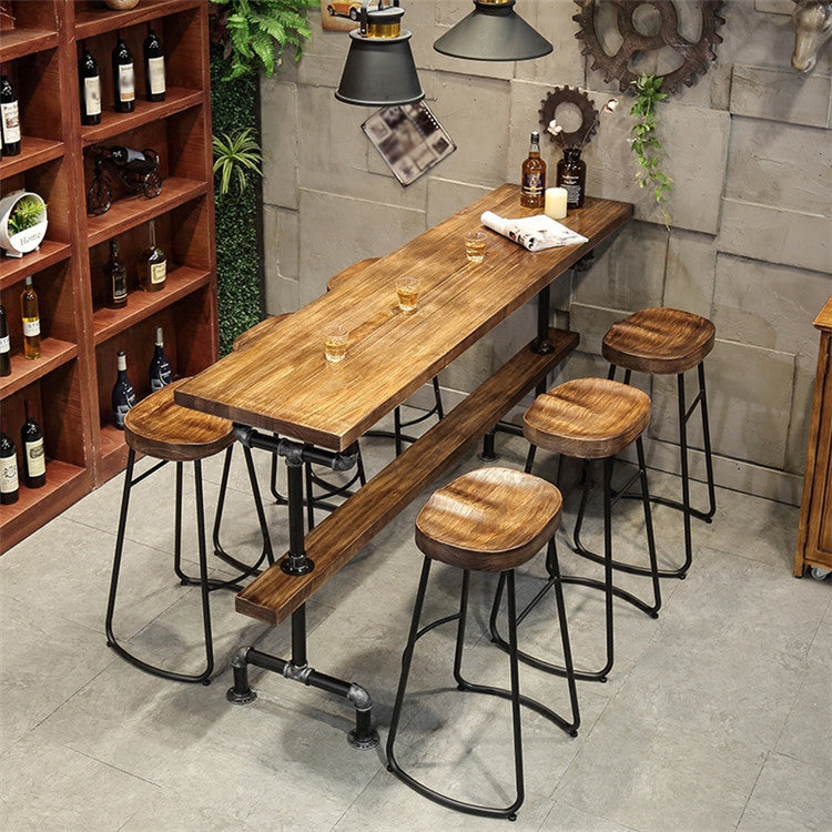 Pine Wood Bar Table Industrial Bar Dining Table with Trestle Base in Black Clearhalo 'Bar Furniture' 'Bar Tables' 'bar_tables' 'furn' 'furn_bar_tables' 'Furniture' 'furniture_bar_tables' 'Kitchen & Dining Furniture' 4759757