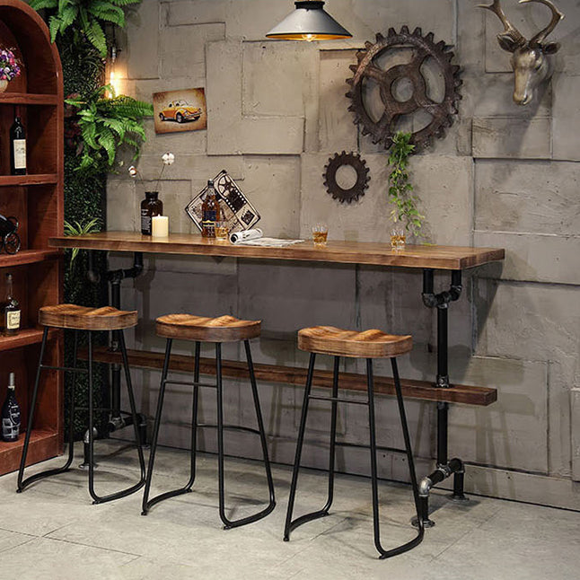 Pine Wood Bar Table Industrial Bar Dining Table with Trestle Base in Black Clearhalo 'Bar Furniture' 'Bar Tables' 'bar_tables' 'furn' 'furn_bar_tables' 'Furniture' 'furniture_bar_tables' 'Kitchen & Dining Furniture' 4759760