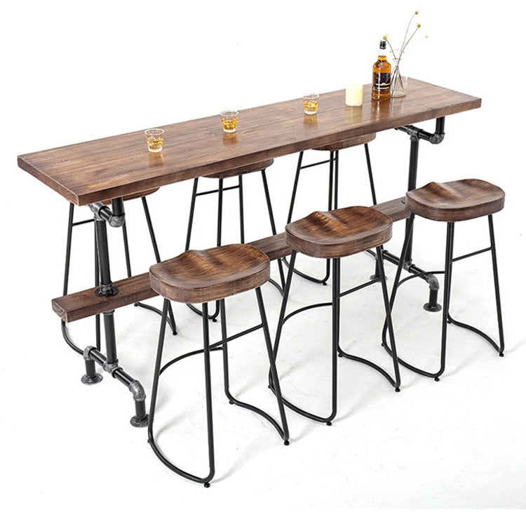 Pine Wood Bar Table Industrial Bar Dining Table with Trestle Base in Black Clearhalo 'Bar Furniture' 'Bar Tables' 'bar_tables' 'furn' 'furn_bar_tables' 'Furniture' 'furniture_bar_tables' 'Kitchen & Dining Furniture' 4759766