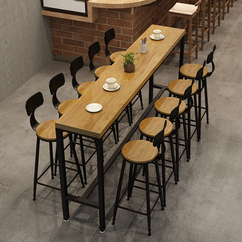 Pine Wood Bar Dining Table Industrial Bar Dining Table with Trestle Base in Black 110.2"L x 15.7"W x 41.3"H Without Chairs Clearhalo 'Bar Furniture' 'Bar Tables' 'bar_tables' 'furn' 'furn_bar_tables' 'Furniture' 'furniture_bar_tables' 'Kitchen & Dining Furniture' 4759781