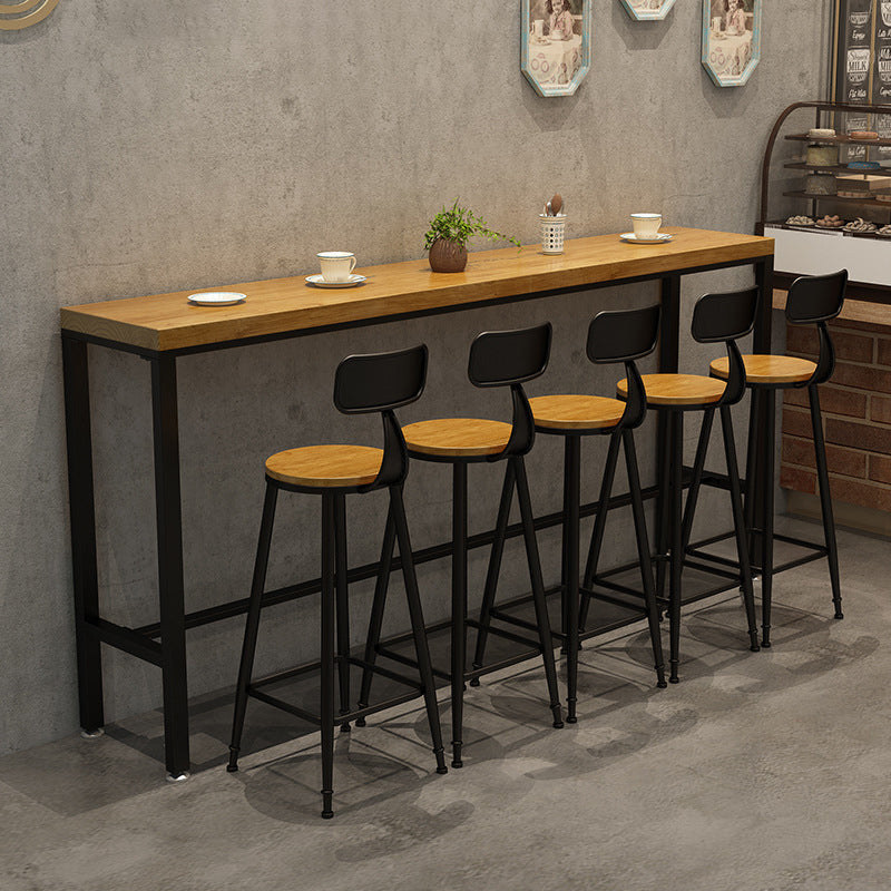 Pine Wood Bar Dining Table Industrial Bar Dining Table with Trestle Base in Black 94.5"L x 15.7"W x 41.3"H Without Chairs Clearhalo 'Bar Furniture' 'Bar Tables' 'bar_tables' 'furn' 'furn_bar_tables' 'Furniture' 'furniture_bar_tables' 'Kitchen & Dining Furniture' 4759782