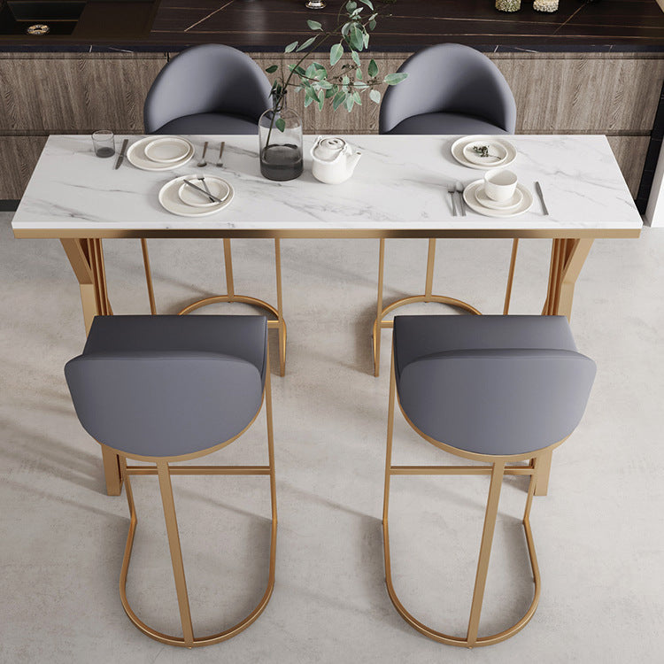 White Stone Top Bar Dining Table Traditional Luxury Bar Table with Sled Base in Gold 70.9"L x 17.7"W x 41.3"H Without Chairs Clearhalo 'Bar Furniture' 'Bar Tables' 'bar_tables' 'furn' 'furn_bar_tables' 'Furniture' 'furniture_bar_tables' 'Kitchen & Dining Furniture' 4759816