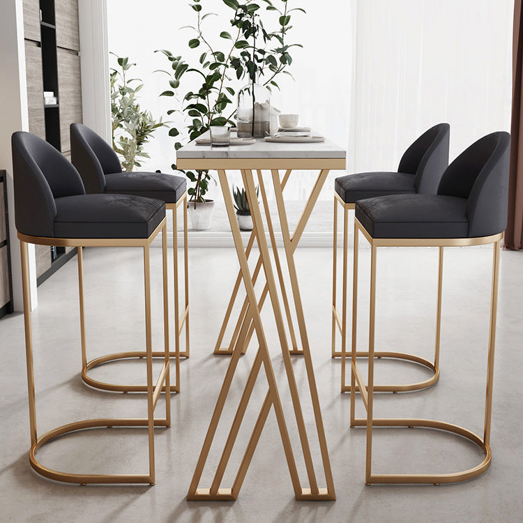 White Stone Top Bar Dining Table Traditional Luxury Bar Table with Sled Base in Gold 55.1"L x 17.7"W x 41.3"H Without Chairs Clearhalo 'Bar Furniture' 'Bar Tables' 'bar_tables' 'furn' 'furn_bar_tables' 'Furniture' 'furniture_bar_tables' 'Kitchen & Dining Furniture' 4759818