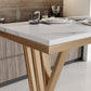White Stone Top Bar Dining Table Traditional Luxury Bar Table with Sled Base in Gold Clearhalo 'Bar Furniture' 'Bar Tables' 'bar_tables' 'furn' 'furn_bar_tables' 'Furniture' 'furniture_bar_tables' 'Kitchen & Dining Furniture' 4759821