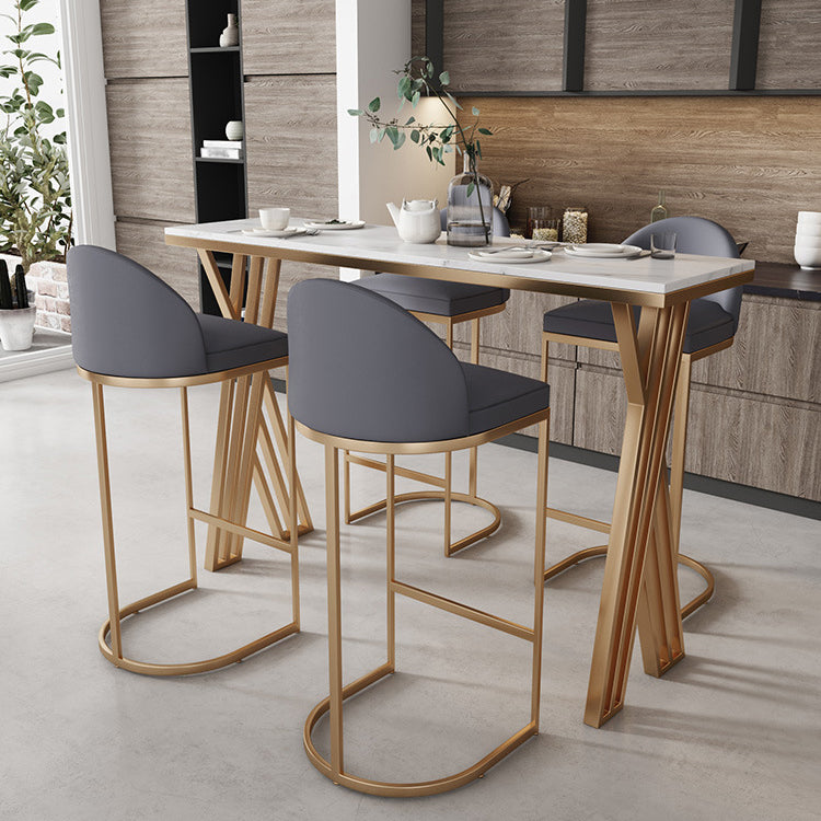 White Stone Top Bar Dining Table Traditional Luxury Bar Table with Sled Base in Gold Clearhalo 'Bar Furniture' 'Bar Tables' 'bar_tables' 'furn' 'furn_bar_tables' 'Furniture' 'furniture_bar_tables' 'Kitchen & Dining Furniture' 4759824