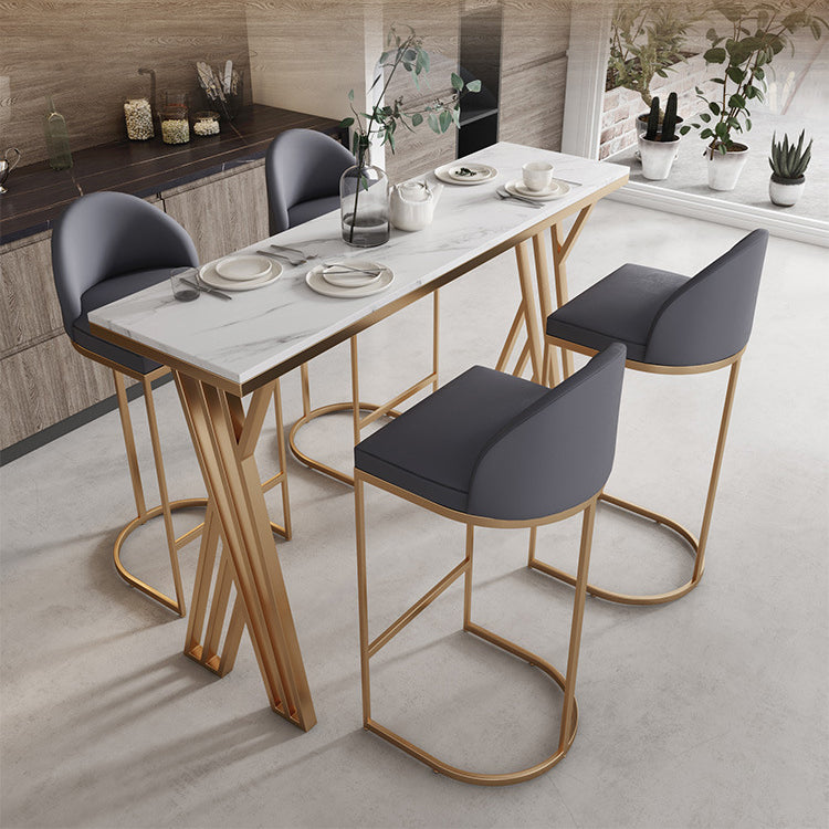 White Stone Top Bar Dining Table Traditional Luxury Bar Table with Sled Base in Gold Clearhalo 'Bar Furniture' 'Bar Tables' 'bar_tables' 'furn' 'furn_bar_tables' 'Furniture' 'furniture_bar_tables' 'Kitchen & Dining Furniture' 4759826