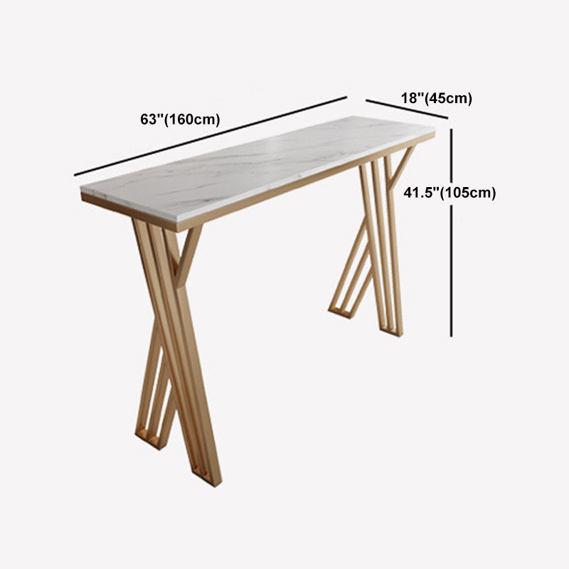 White Stone Top Bar Dining Table Traditional Luxury Bar Table with Sled Base in Gold Clearhalo 'Bar Furniture' 'Bar Tables' 'bar_tables' 'furn' 'furn_bar_tables' 'Furniture' 'furniture_bar_tables' 'Kitchen & Dining Furniture' 4759830