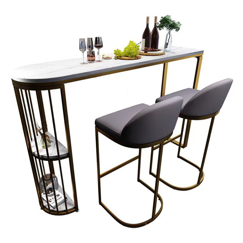White Stone Bar Dining Table Industrial Bar Dining Table with Sled Base Gold Without Chairs Clearhalo 'Bar Furniture' 'Bar Tables' 'bar_tables' 'furn' 'furn_bar_tables' 'Furniture' 'furniture_bar_tables' 'Kitchen & Dining Furniture' 4759849