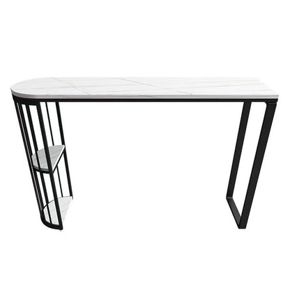 White Stone Bar Dining Table Industrial Bar Dining Table with Sled Base Black Without Chairs Clearhalo 'Bar Furniture' 'Bar Tables' 'bar_tables' 'furn' 'furn_bar_tables' 'Furniture' 'furniture_bar_tables' 'Kitchen & Dining Furniture' 4759853