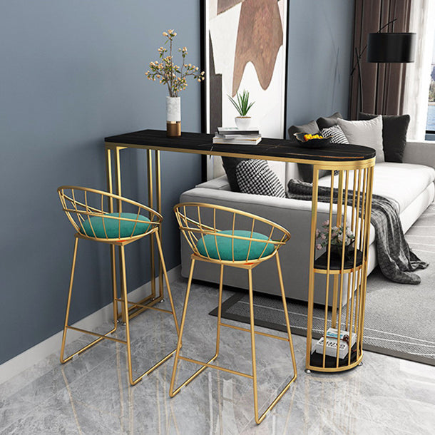 Stone Top Bar Table Traditional Luxury Bar Table with Sled Base Black Gold Clearhalo 'Bar Furniture' 'Bar Tables' 'bar_tables' 'furn' 'furn_bar_tables' 'Furniture' 'furniture_bar_tables' 'Kitchen & Dining Furniture' 4759878