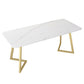Glam 1/2 Pieces Dining Set Rectangle Stone Dining Table for Dining Room White-Gold 63"L x 31"W Clearhalo 'Dining Room Sets' 'Dining Tables & Seating' 'dining_room_set' 'furn' 'furn_dining_room_set' 'Furniture' 'furniture_dining_room_set' 'Kitchen & Dining Furniture' 4759926