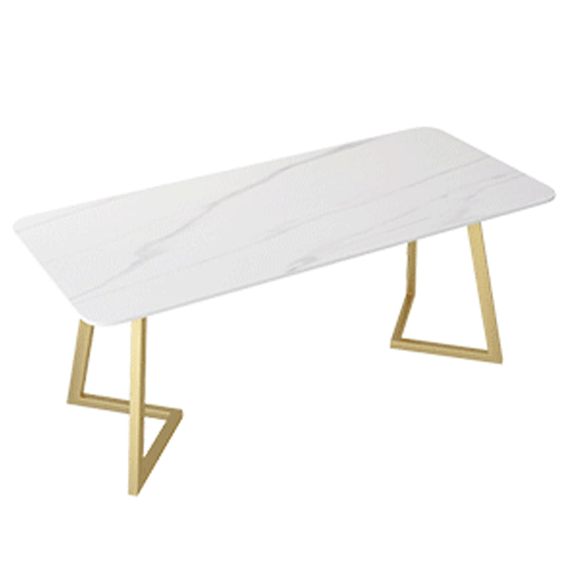 Glam 1/2 Pieces Dining Set Rectangle Stone Dining Table for Dining Room White-Gold 63"L x 31"W Clearhalo 'Dining Room Sets' 'Dining Tables & Seating' 'dining_room_set' 'furn' 'furn_dining_room_set' 'Furniture' 'furniture_dining_room_set' 'Kitchen & Dining Furniture' 4759926