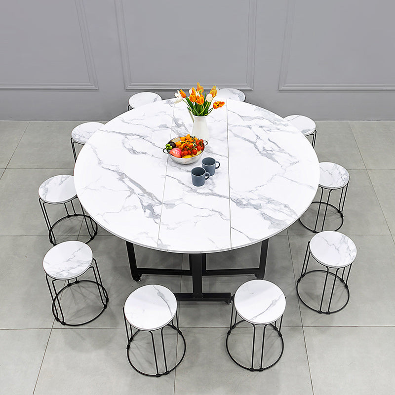 Modern 1/4/9/11/13 Pieces Foldable Dinette Set White Engineered Wood Dining Table Set 11 Pieces: Table, 10 Chairs Clearhalo 'Dining Room Sets' 'Dining Tables & Seating' 'dining_room_set' 'furn' 'furn_dining_room_set' 'Furniture' 'furniture_dining_room_set' 'Kitchen & Dining Furniture' 4759962