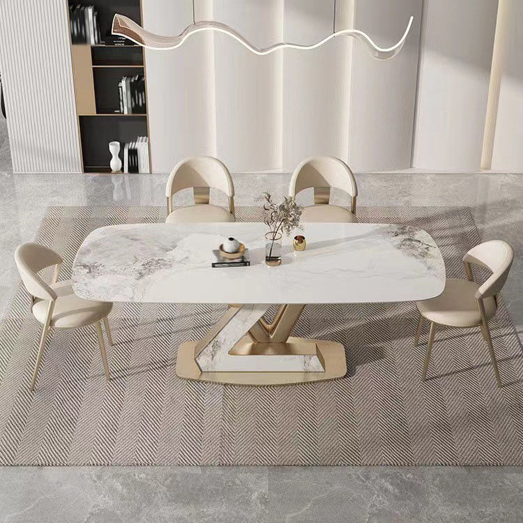 Luxury 1/4/5/7/9 Pieces Dining Set Sintered Stone Dining Table with Leather Chairs 5 Pieces: Table, 4 Chairs Clearhalo 'Dining Room Sets' 'Dining Tables & Seating' 'dining_room_set' 'furn' 'furn_dining_room_set' 'Furniture' 'furniture_dining_room_set' 'Kitchen & Dining Furniture' 4759991