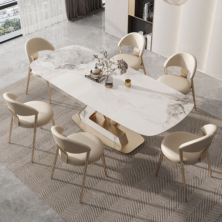 Luxury 1/4/5/7/9 Pieces Dining Set Sintered Stone Dining Table with Leather Chairs 7 Pieces: Table, 6 Chairs Clearhalo 'Dining Room Sets' 'Dining Tables & Seating' 'dining_room_set' 'furn' 'furn_dining_room_set' 'Furniture' 'furniture_dining_room_set' 'Kitchen & Dining Furniture' 4759992