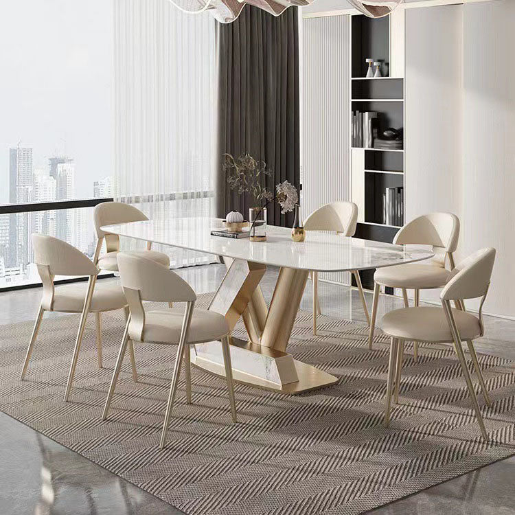 Luxury 1/4/5/7/9 Pieces Dining Set Sintered Stone Dining Table with Leather Chairs Clearhalo 'Dining Room Sets' 'Dining Tables & Seating' 'dining_room_set' 'furn' 'furn_dining_room_set' 'Furniture' 'furniture_dining_room_set' 'Kitchen & Dining Furniture' 4759993