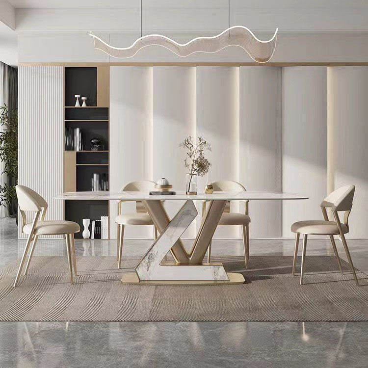 Luxury 1/4/5/7/9 Pieces Dining Set Sintered Stone Dining Table with Leather Chairs Clearhalo 'Dining Room Sets' 'Dining Tables & Seating' 'dining_room_set' 'furn' 'furn_dining_room_set' 'Furniture' 'furniture_dining_room_set' 'Kitchen & Dining Furniture' 4759994