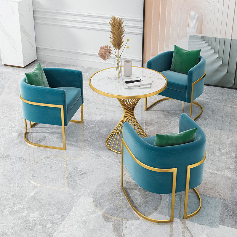 Glam 1/3/4/5 Pieces Dining Set Marble Dining Table Set for Dining Areas 4 Pieces: Table, 3 Blue Chairs Clearhalo 'Dining Room Sets' 'Dining Tables & Seating' 'dining_room_set' 'Furniture' 'furniture_dining_room_set' 'Kitchen & Dining Furniture' 4760093