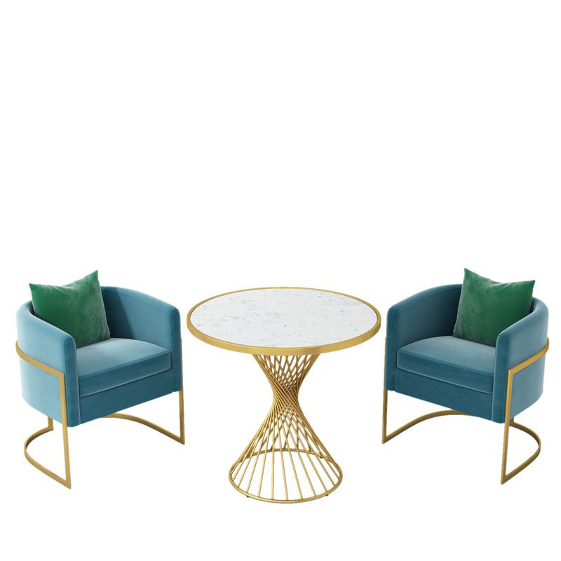 Glam 1/3/4/5 Pieces Dining Set Marble Dining Table Set for Dining Areas 3 Pieces: Table, 2 Blue Chairs Clearhalo 'Dining Room Sets' 'Dining Tables & Seating' 'dining_room_set' 'Furniture' 'furniture_dining_room_set' 'Kitchen & Dining Furniture' 4760094