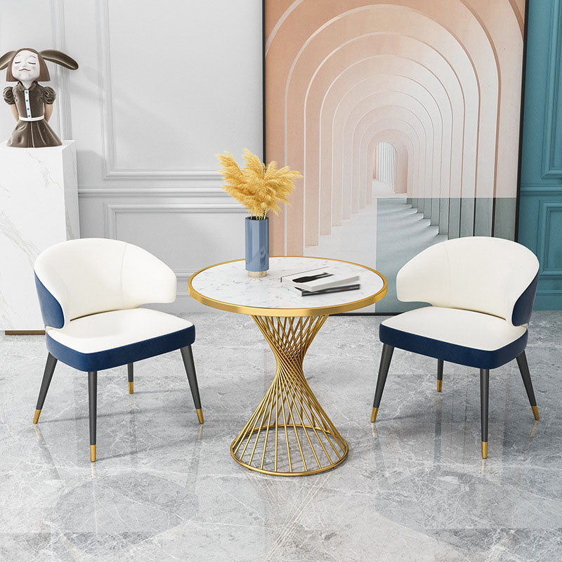 Glam 1/3/4/5 Pieces Dining Set Marble Dining Table Set for Dining Areas 3 Pieces: Table, 2 Beige Chairs Clearhalo 'Dining Room Sets' 'Dining Tables & Seating' 'dining_room_set' 'Furniture' 'furniture_dining_room_set' 'Kitchen & Dining Furniture' 4760101