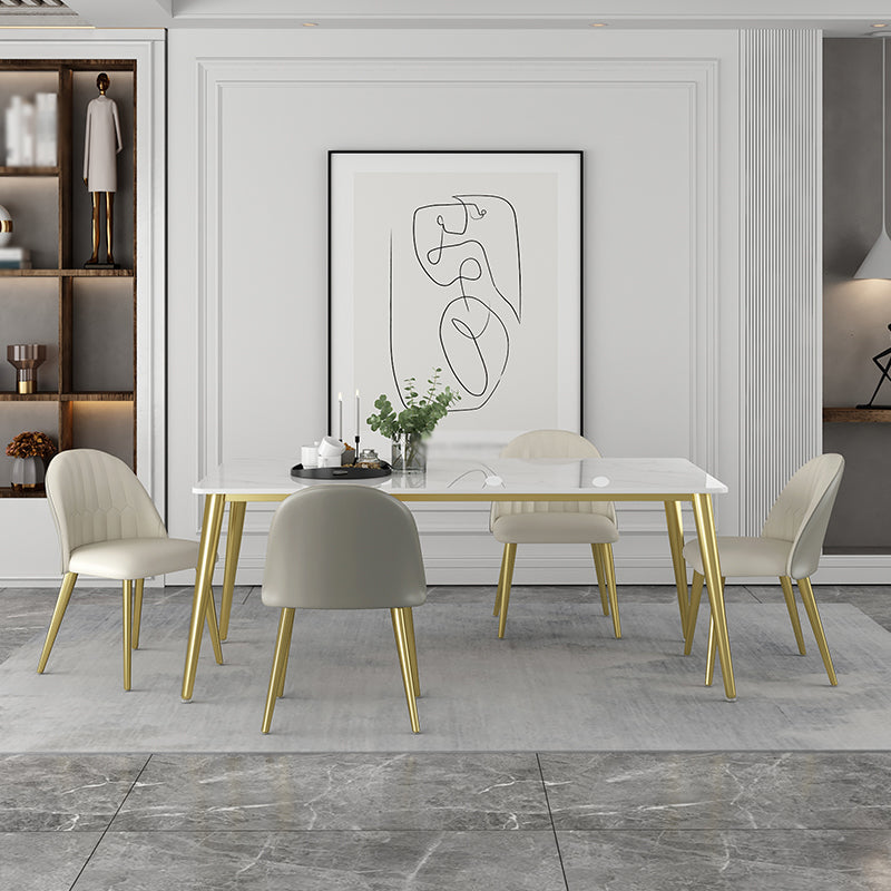 Glam 1/5/6/7 Pieces Dinette Set with White Sintered Stone Top Rectangle Dining Table Set Clearhalo 'Dining Room Sets' 'Dining Tables & Seating' 'dining_room_set' 'furn' 'furn_dining_room_set' 'Furniture' 'furniture_dining_room_set' 'Kitchen & Dining Furniture' 4760112