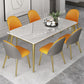 Glam 1/5/6/7 Pieces Dinette Set with White Sintered Stone Top Rectangle Dining Table Set 7 Pieces: Table, 6 Orange Chairs Clearhalo 'Dining Room Sets' 'Dining Tables & Seating' 'dining_room_set' 'furn' 'furn_dining_room_set' 'Furniture' 'furniture_dining_room_set' 'Kitchen & Dining Furniture' 4760113