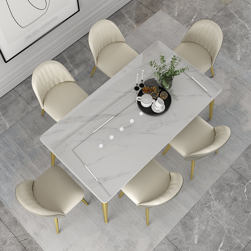 Glam 1/5/6/7 Pieces Dinette Set with White Sintered Stone Top Rectangle Dining Table Set Clearhalo 'Dining Room Sets' 'Dining Tables & Seating' 'dining_room_set' 'furn' 'furn_dining_room_set' 'Furniture' 'furniture_dining_room_set' 'Kitchen & Dining Furniture' 4760114