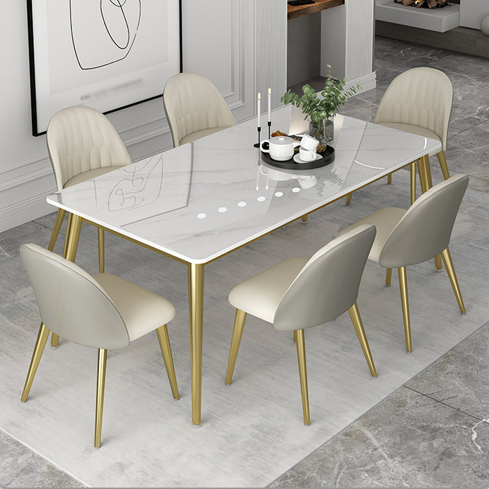 Glam 1/5/6/7 Pieces Dinette Set with White Sintered Stone Top Rectangle Dining Table Set Clearhalo 'Dining Room Sets' 'Dining Tables & Seating' 'dining_room_set' 'furn' 'furn_dining_room_set' 'Furniture' 'furniture_dining_room_set' 'Kitchen & Dining Furniture' 4760124