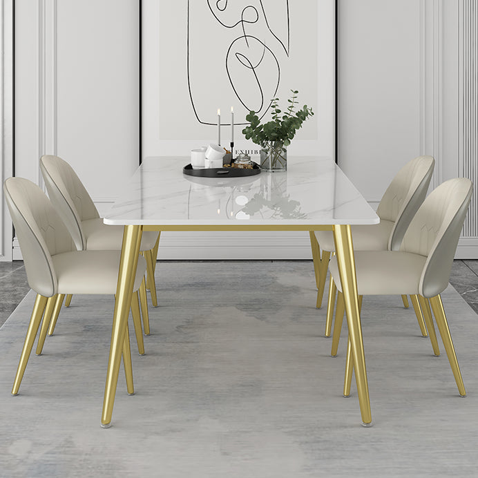 Glam 1/5/6/7 Pieces Dinette Set with White Sintered Stone Top Rectangle Dining Table Set Clearhalo 'Dining Room Sets' 'Dining Tables & Seating' 'dining_room_set' 'furn' 'furn_dining_room_set' 'Furniture' 'furniture_dining_room_set' 'Kitchen & Dining Furniture' 4760125