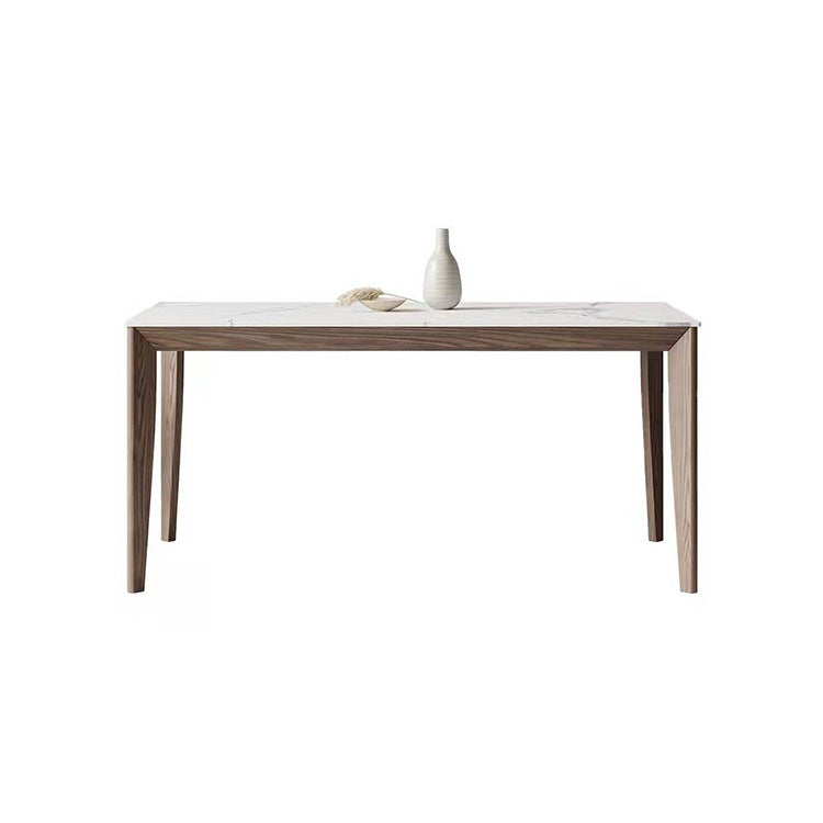 Nordic 1/2/5/7 Pieces Dining Set Sintered Stone Dining Table with Wooden Chairs White 63"L x 31.5"W Clearhalo 'Dining Room Sets' 'Dining Tables & Seating' 'dining_room_set' 'furn' 'furn_dining_room_set' 'Furniture' 'furniture_dining_room_set' 'Kitchen & Dining Furniture' 4760136