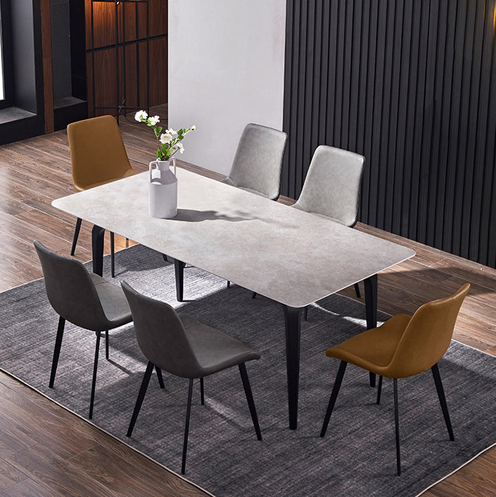 Modern 1/2/4/7 Pieces Dinette Set with Grey Sintered Stone Top Rectangle Dining Table Set 7 Pieces: Table, 4 Grey+2 Brown Chairs Clearhalo 'Dining Room Sets' 'Dining Tables & Seating' 'dining_room_set' 'furn' 'furn_dining_room_set' 'Furniture' 'furniture_dining_room_set' 'Kitchen & Dining Furniture' 4760187