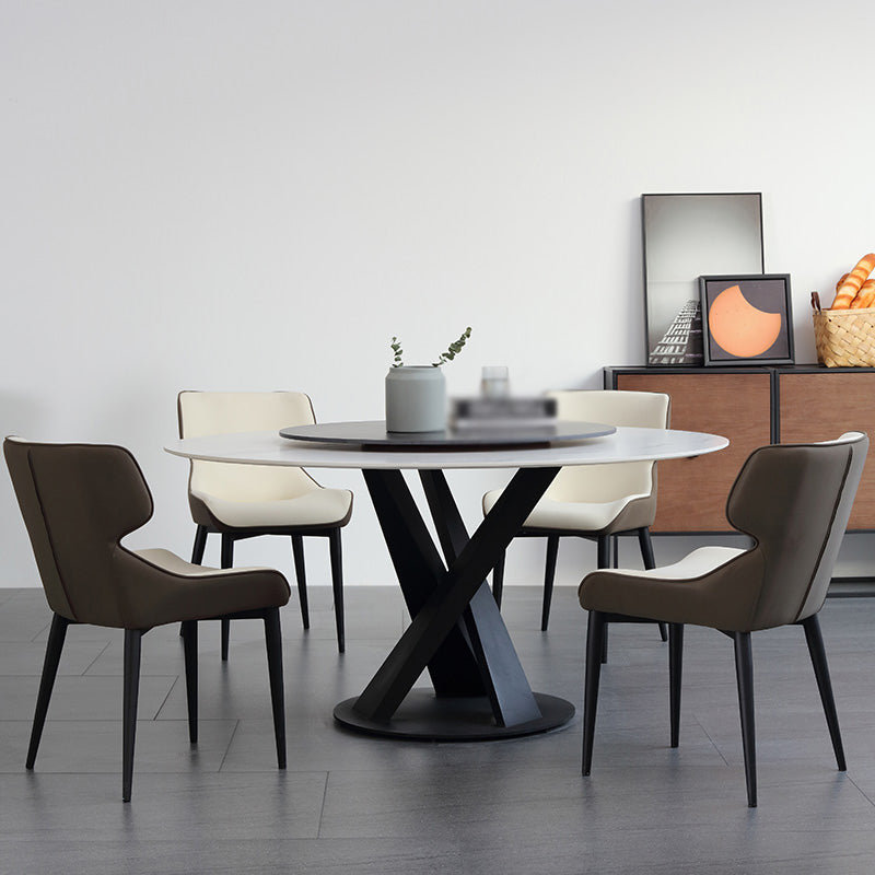 Modern 1/3/4/5/7 Pieces Dinette Set with White Sintered Stone Top Round Dining Table Set 5 Pieces: Table, 4 Chairs Clearhalo 'Dining Room Sets' 'Dining Tables & Seating' 'dining_room_set' 'furn' 'furn_dining_room_set' 'Furniture' 'furniture_dining_room_set' 'Kitchen & Dining Furniture' 4760240