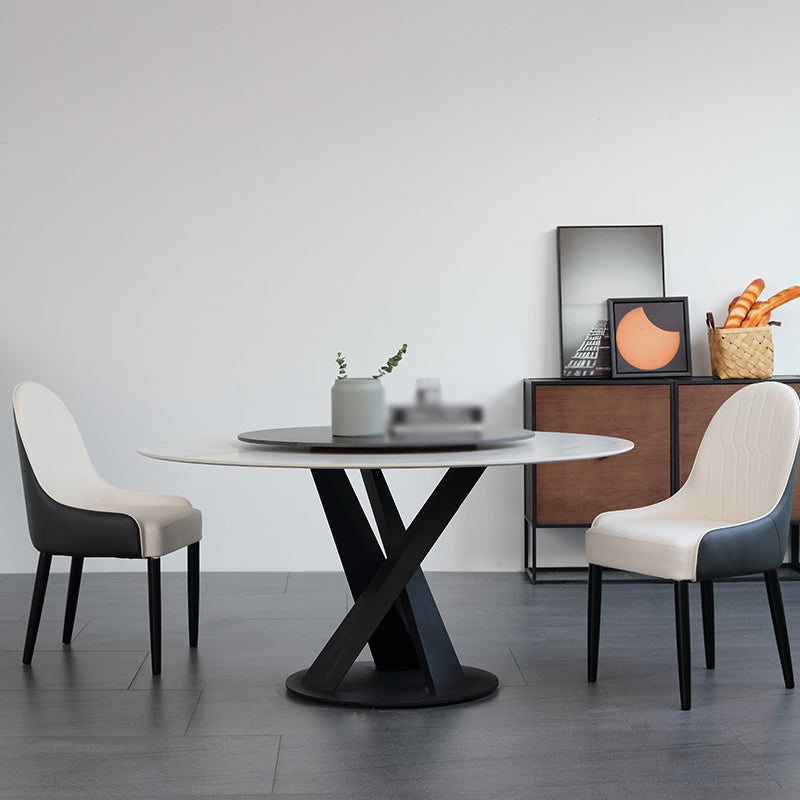 Modern 1/3/4/5/7 Pieces Dinette Set with White Sintered Stone Top Round Dining Table Set 3 Pieces: Table, 2 Chairs Clearhalo 'Dining Room Sets' 'Dining Tables & Seating' 'dining_room_set' 'furn' 'furn_dining_room_set' 'Furniture' 'furniture_dining_room_set' 'Kitchen & Dining Furniture' 4760241